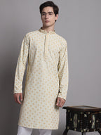 Jompers Men's Light Green Chikankari Embroidered and Sequence Kurta