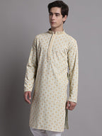 Jompers Men's Light Green Chikankari Embroidered and Sequence Kurta