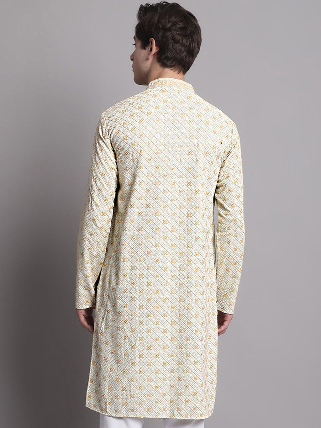 Jompers Men's Light Green Chikankari Embroidered and Sequence Kurta