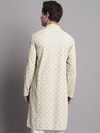 Jompers Men's Light Green Chikankari Embroidered and Sequence Kurta
