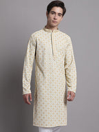 Jompers Men's Light Green Chikankari Embroidered and Sequence Kurta