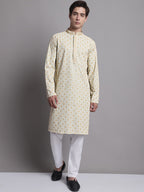 Jompers Men's Light Green Chikankari Embroidered and Sequence Kurta
