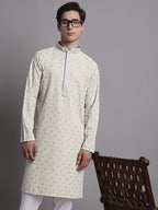 Jompers Men's Yellow Chikankari Embroidered and Sequence Kurta