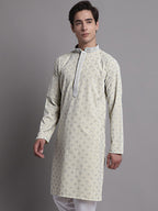 Jompers Men's Yellow Chikankari Embroidered and Sequence Kurta