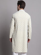 Jompers Men's Yellow Chikankari Embroidered and Sequence Kurta