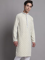 Jompers Men's Yellow Chikankari Embroidered and Sequence Kurta
