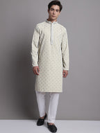 Jompers Men's Yellow Chikankari Embroidered and Sequence Kurta