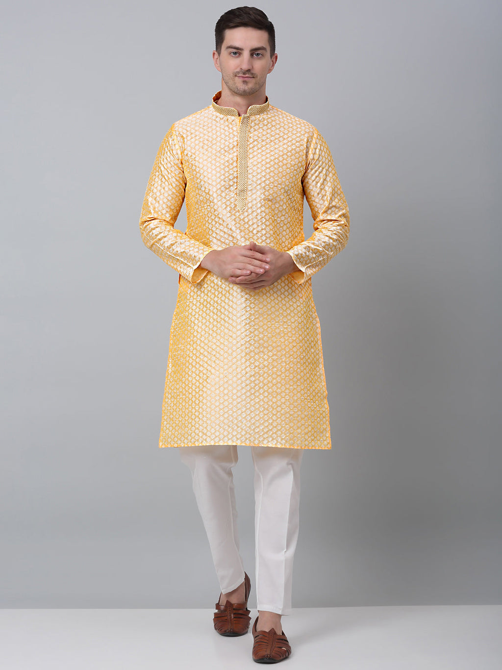 Jompers Men's Golden Collar Embroidered Kurta