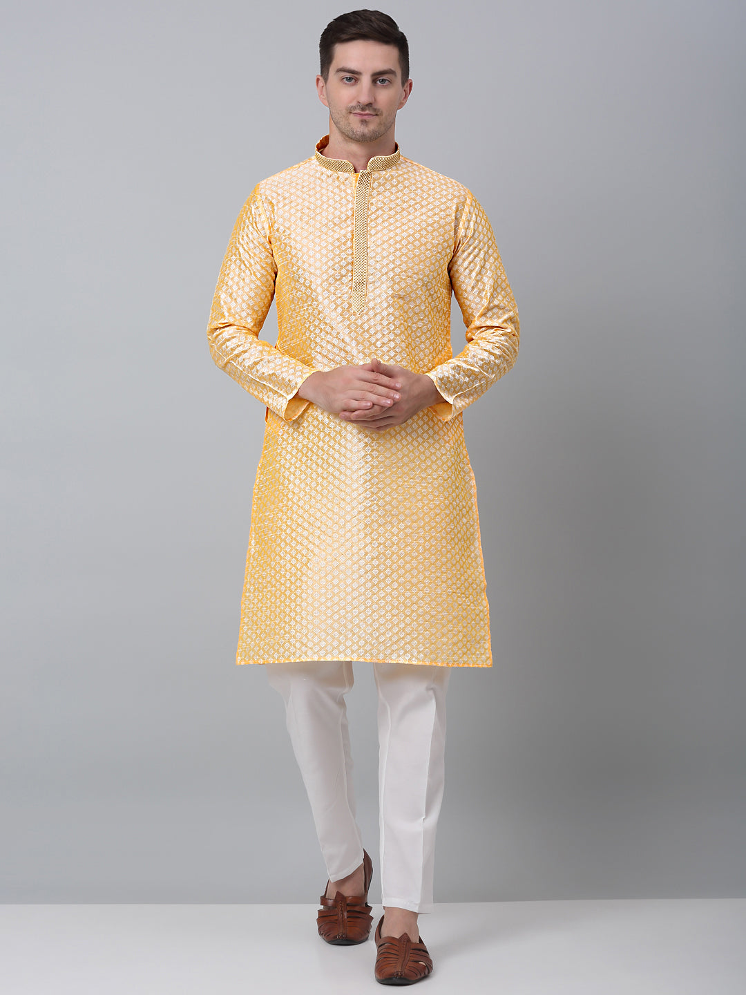 Jompers Men's Golden Collar Embroidered Kurta