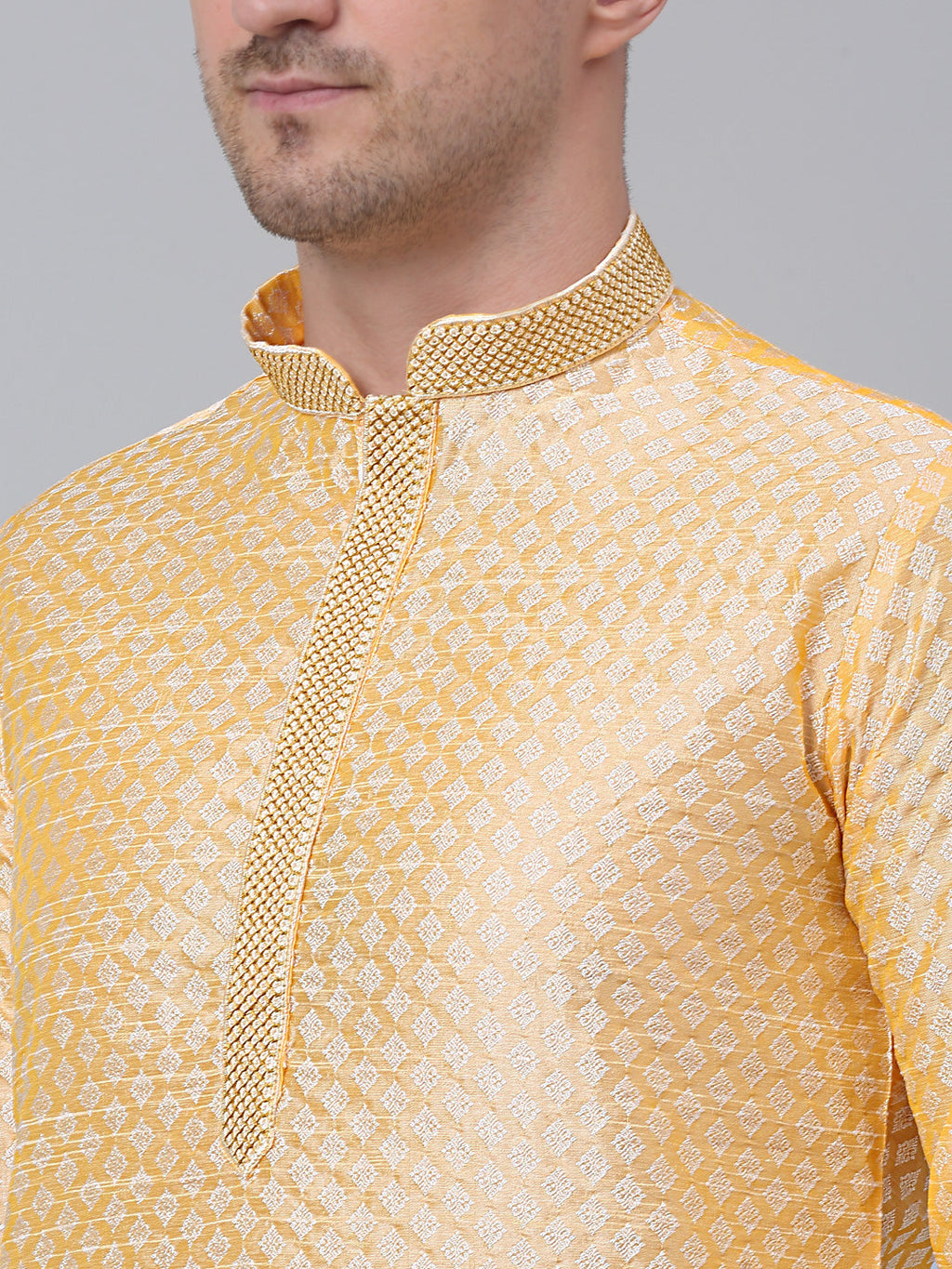 Jompers Men's Golden Collar Embroidered Kurta
