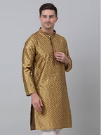 Jompers Men's Mustard Collar Embroidered Kurta