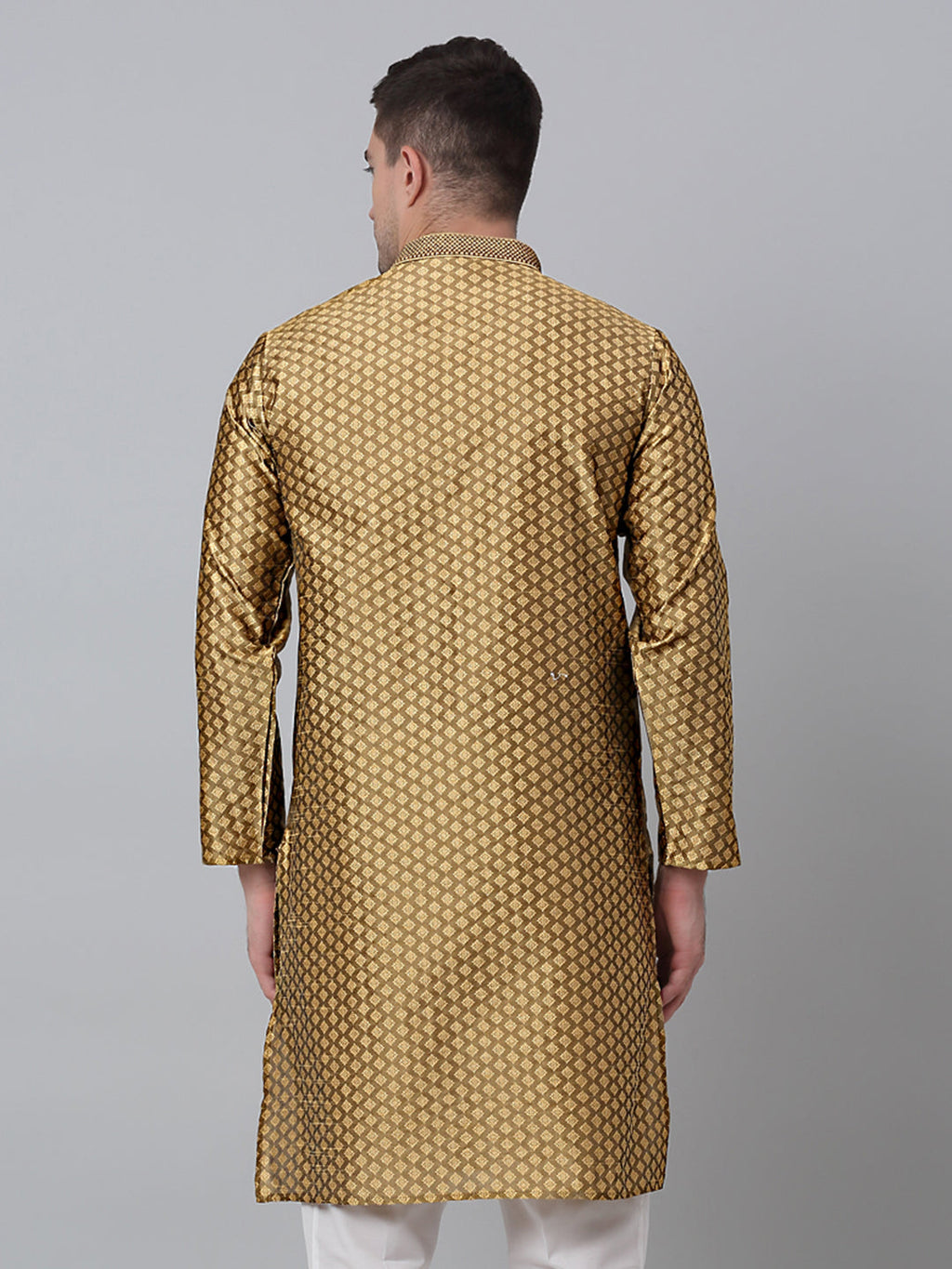 Jompers Men's Mustard Collar Embroidered Kurta
