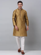 Jompers Men's Mustard Collar Embroidered Kurta