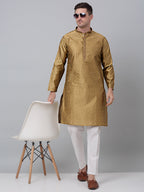 Jompers Men's Mustard Collar Embroidered Kurta