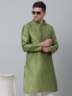 Jompers Men's Olive Green Collar Embroidered Kurta