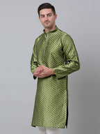 Jompers Men's Olive Green Collar Embroidered Kurta
