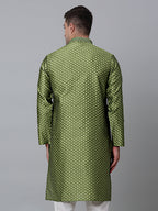 Jompers Men's Olive Green Collar Embroidered Kurta