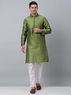 Jompers Men's Olive Green Collar Embroidered Kurta