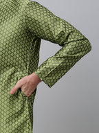 Jompers Men's Olive Green Collar Embroidered Kurta