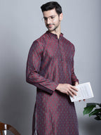 Jompers Men's Maroon Woven Design Kurta Only