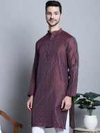 Jompers Men's Maroon Woven Design Kurta Only