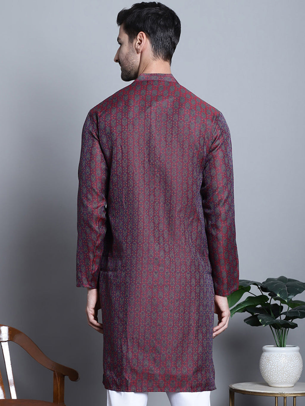 Jompers Men's Maroon Woven Design Kurta Only