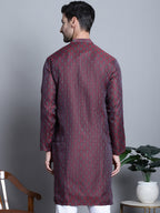 Jompers Men's Maroon Woven Design Kurta Only