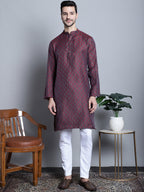 Jompers Men's Maroon Woven Design Kurta Only