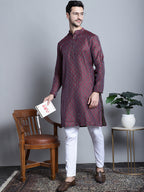Jompers Men's Maroon Woven Design Kurta Only