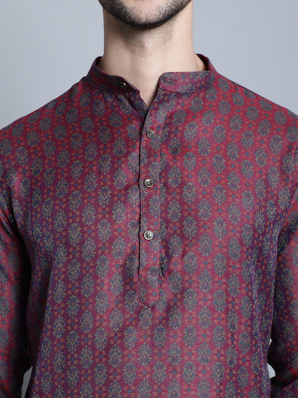 Jompers Men's Maroon Woven Design Kurta Only