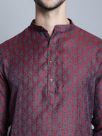 Jompers Men's Maroon Woven Design Kurta Only