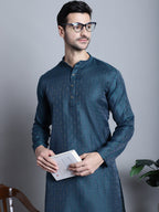 Jompers Men's Navy Blue Woven Design Kurta Only