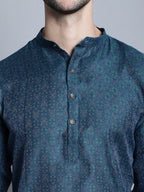 Jompers Men's Navy Blue Woven Design Kurta Only