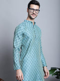 Jompers Men's Blue Woven Design Kurta Only