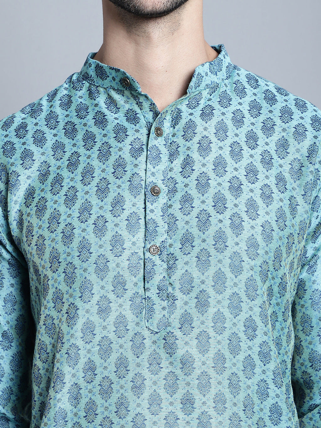 Jompers Men's Blue Woven Design Kurta Only