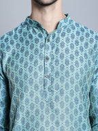 Jompers Men's Blue Woven Design Kurta Only