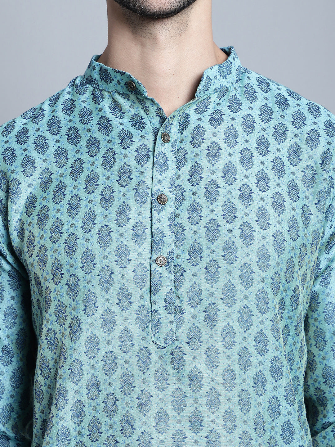 Jompers Men's Blue Woven Design Kurta Only