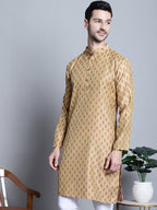Jompers Men's Yellow Woven Design Kurta Only