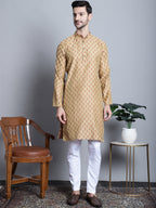 Jompers Men's Yellow Woven Design Kurta Only