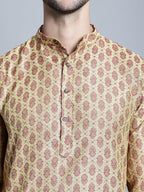 Jompers Men's Yellow Woven Design Kurta Only