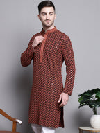 Jompers Men's Sequin Embroidered Pure Cotton Kurta - Orange