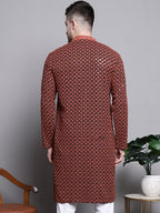 Jompers Men's Sequin Embroidered Pure Cotton Kurta - Orange