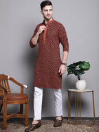 Jompers Men's Sequin Embroidered Pure Cotton Kurta - Orange