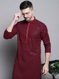 Jompers Men's Sequin Embroidered Pure Cotton Kurta - Red