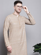 Jompers Men's Sequin Embroidered Pure Cotton Kurta - Cream