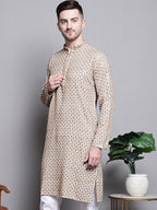 Jompers Men's Sequin Embroidered Pure Cotton Kurta - Cream