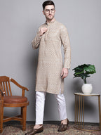 Jompers Men's Sequin Embroidered Pure Cotton Kurta - Cream