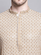 Jompers Men's Sequin Embroidered Pure Cotton Kurta - Cream