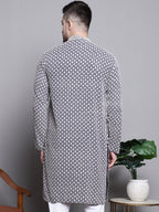Jompers Men's Sequin Embroidered Pure Cotton Kurta - Navy Blue