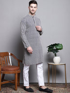 Jompers Men's Sequin Embroidered Pure Cotton Kurta - Navy Blue
